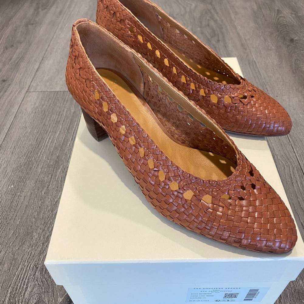 Woven Leather Pump in Cognac Brown - Women's Heels